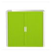 Armoire basse à rideaux EASY OFFICE - 110 x 104 x 41,5 cm - Corps et poignée blanc - Rideaux vert
